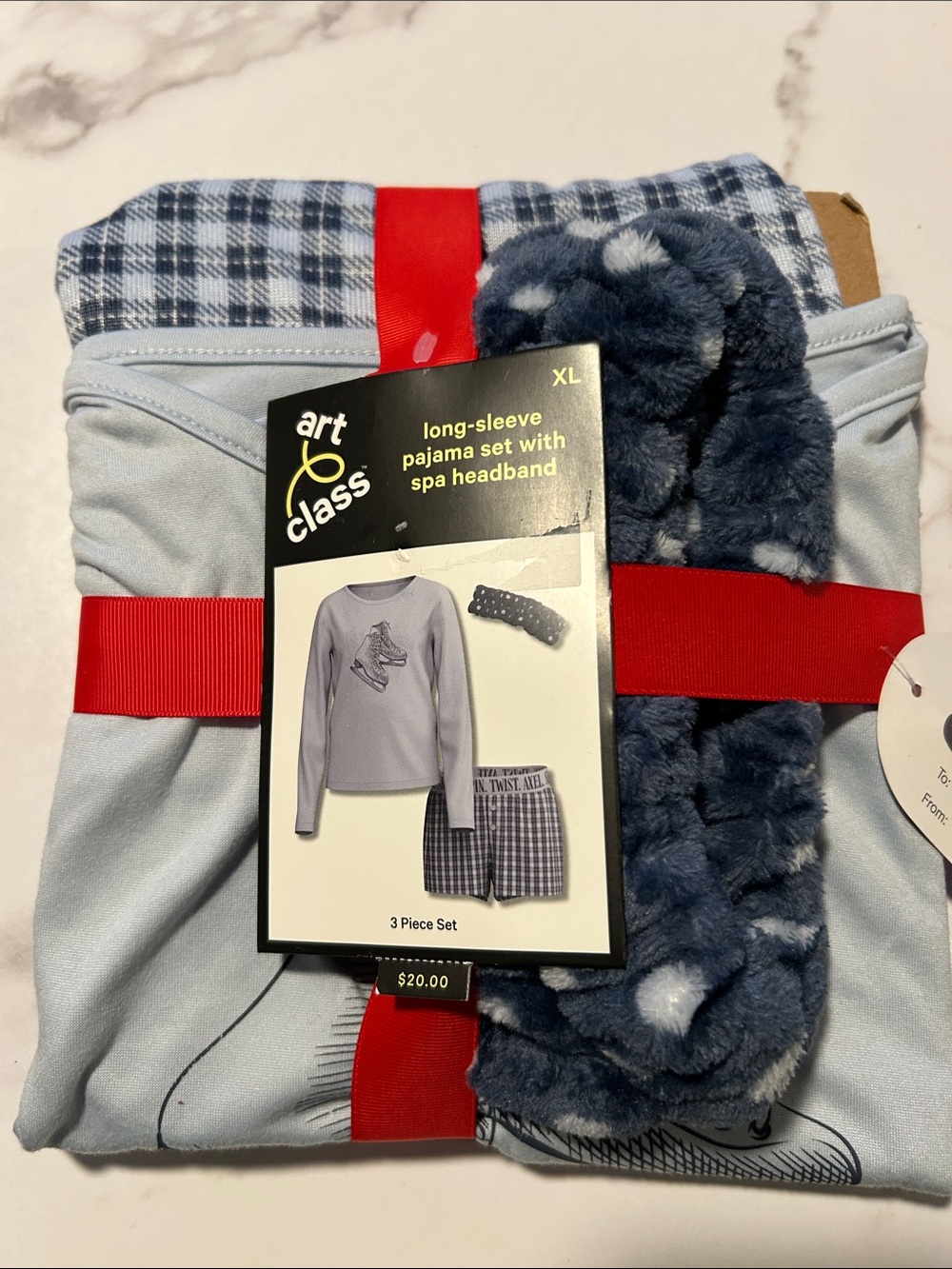 art class Light Blue & Navy Cozy 3-Piece Pajama Set with Fuzzy Headband